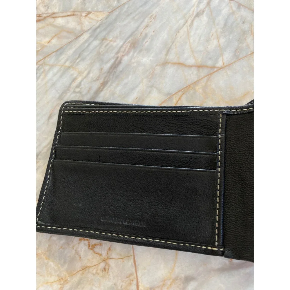 Timberland Mens Black Leather Bifold Wallet Contrast Stitch Embossed Tree Logo